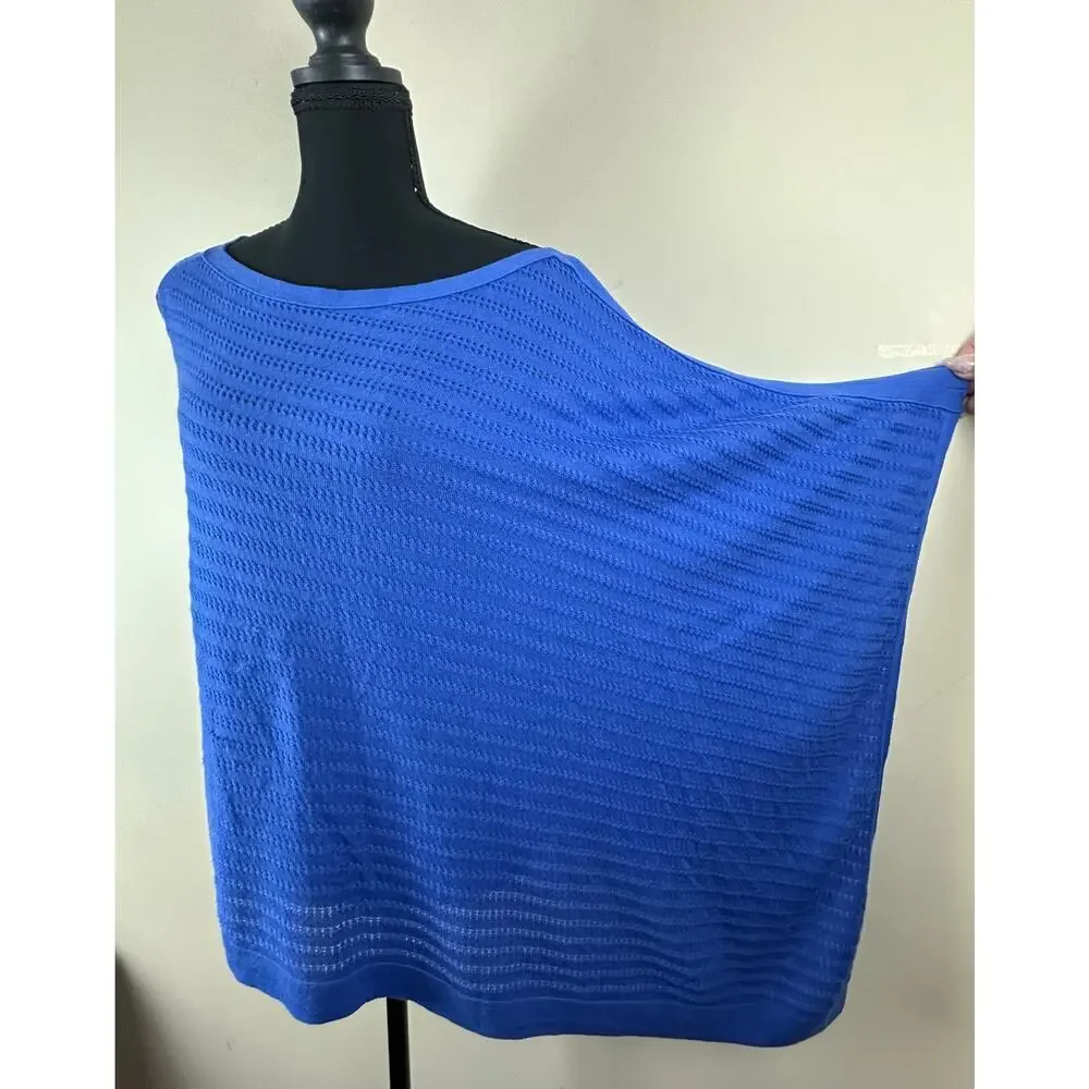 Talbots Asymmetrical Poncho Knit Top Womens M/L Blue NWT Swim Coverup Coastal